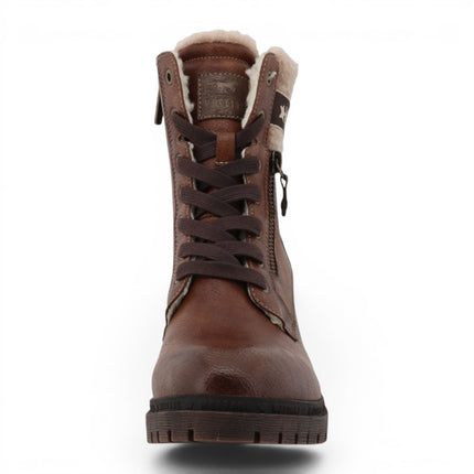 Mustang Women's Cognac Brown Winter Warm Heeled Lace-Up Boots - M0122001