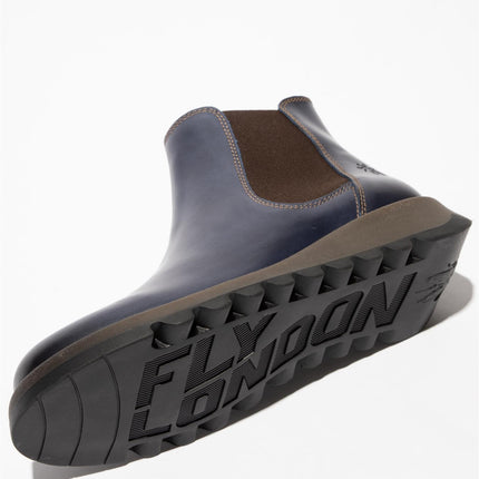Fly London Womens Blue SALV Chelsea Leather Ankle Casual Wedge Heel Boots