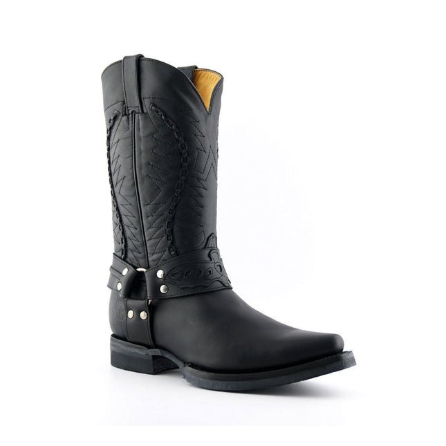 Grinders Mens Black Leather Cowboy Boot - Galveston