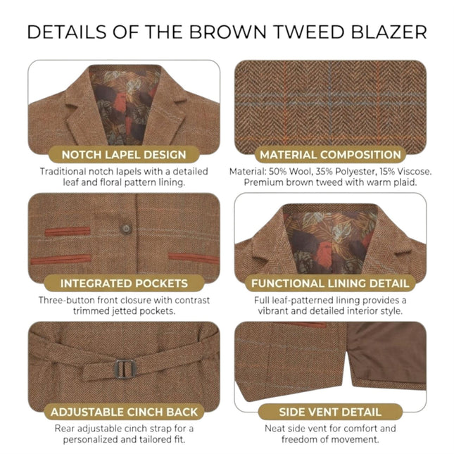 Women's Oak Brown Tailored Fit Tweed Waistcoat Formal Vest - TPSTZ-7
