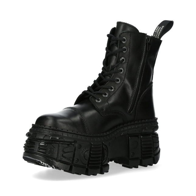 New Rock Black Goth Leather Boots-WALL083C-S5