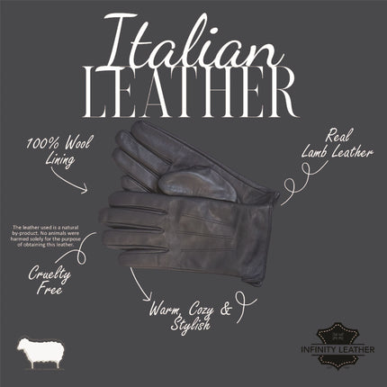 Men’s Navy Blue Italian Leather Warm Wool Lining Winter Gloves - M-LGV-305