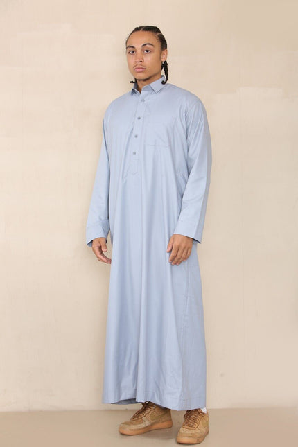 Mens Blue Thobe Jubba Saudi Ramadan Eid Islamic Kaftan Kaudara Arabic Jubbah
