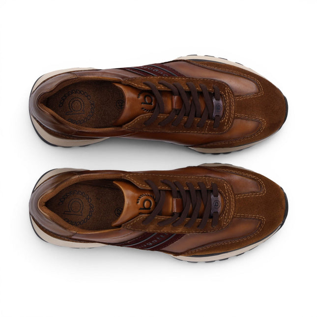 Bugatti Men's Tan Brown Leather Lace-Up Trainer Sneaker Shoes - Timon