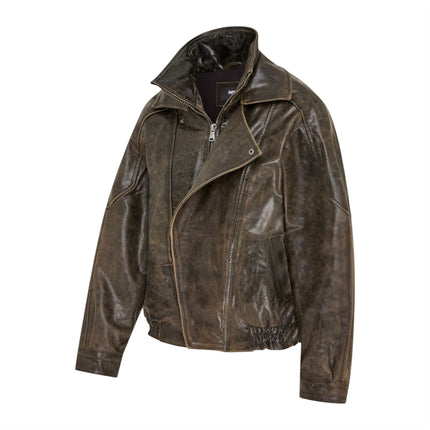 Womens Leather Biker Blouson Oversized Jacket - Big Bomber