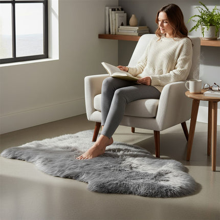 Genuine Grey Sheepskin Natural Silky Soft Fluffy Real Wool Rug