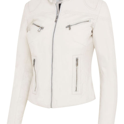 Womens Slim-Fit Leather Biker Jacket-Maldon