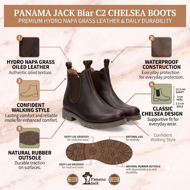 Panama Jack Men's Chestnut Brown Leather Waterproof Chelsea Boots - Biar C2