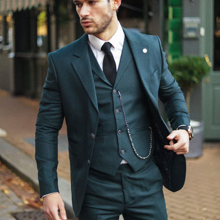Men's 3 Piece Olive Prince Of Wales Check Suit
