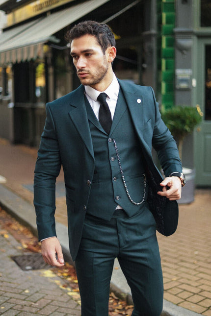 Men's 3 Piece Olive Prince Of Wales Check Suit