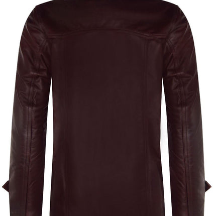 Men’s Brown Vintage Trench Style Crombie Leather Coat-Macau