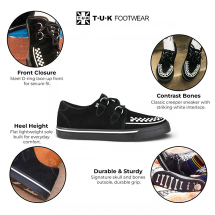 TUK Pointed Creeper Sneaker Black White Suede Platform Shoes - A9182