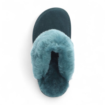 Women's Genuine Sheepskin Green Suede Mule Winter Slippers - Luna