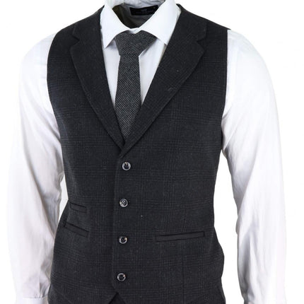Mens Black 3 Piece Tweed Suit Peaky Blinders 1920s Gatsby Classic Tailored Fit
