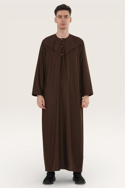 Men's Eid Brown Moroccan Jubba Robe Djellaba Ramadan Eid Thobe - HM11