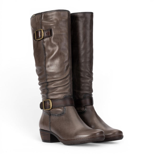 Pikolinos Women's Grey Leather Heel Knee-High Long Boots - Utiel