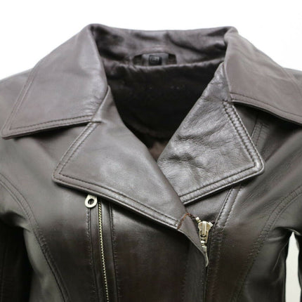 Womens Leather Long Biker Jacket-Muscat