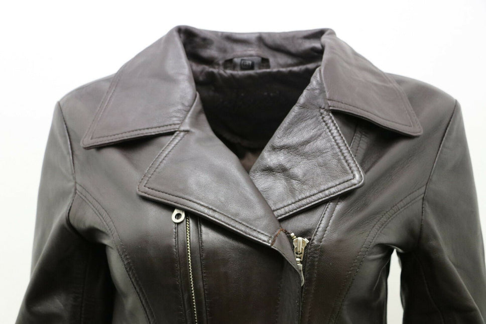 Womens Leather Long Biker Jacket-Muscat