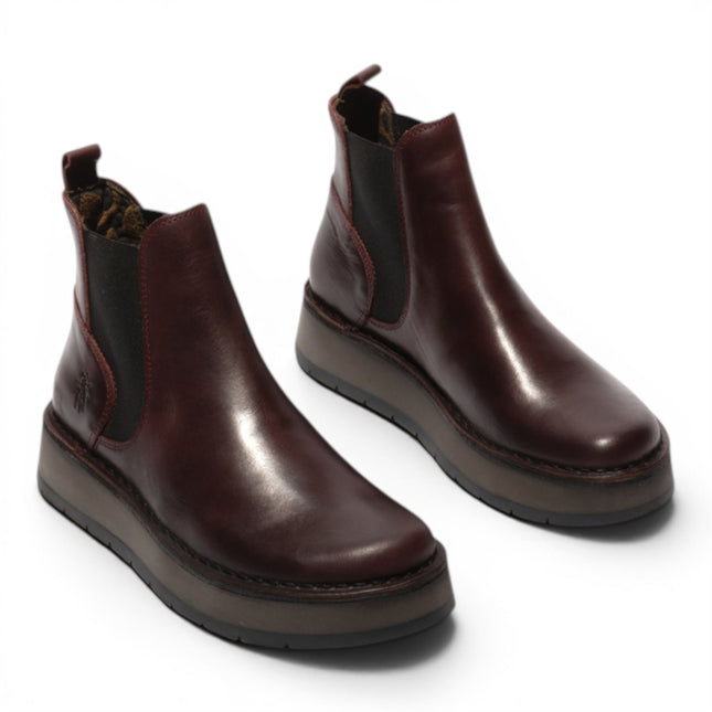 Fly London Womens Wine Chelsea Leather Ankle Boots - RAWI131