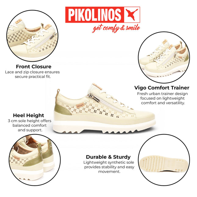 Pikolinos Women’s Apple Green Leather Lace Up Zip Trainer Sneaker Shoes - Vigo