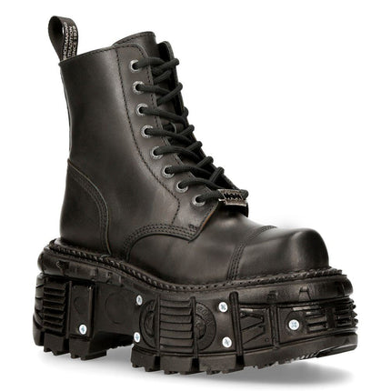 New Rock Unisex Black Leather Combat Platform Boots - TANK083-C1