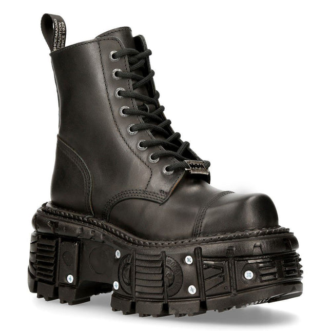 New Rock Unisex Black Leather Combat Platform Boots - TANK083-C1