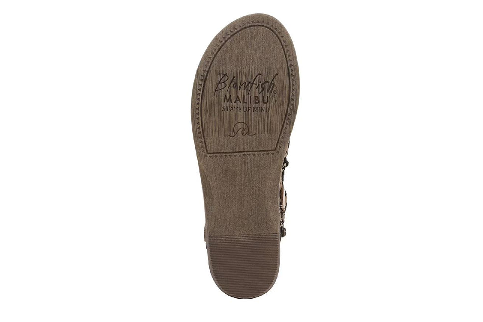 Blowfish Malibu Women's Brown Leopard Strappy Low Wedge Sandals - Denver