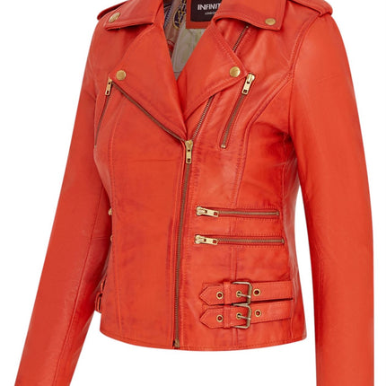 Womens Leather Brando Biker Jacket-Orlando