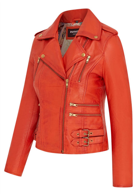 Womens Leather Brando Biker Jacket-Orlando