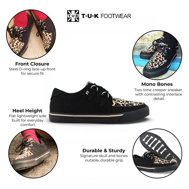 TUK Pointed Creeper Sneaker Black Leopard Canvas Platform Shoes - A9180