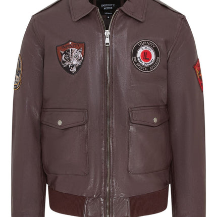 Men’s Brown Leather Bomber G-1 Aviator Collar Jacket  - Maverick