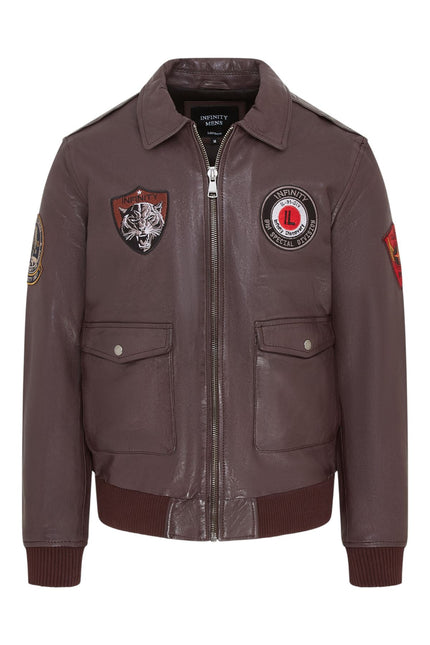 Men’s Brown Leather Bomber G-1 Aviator Collar Jacket  - Maverick