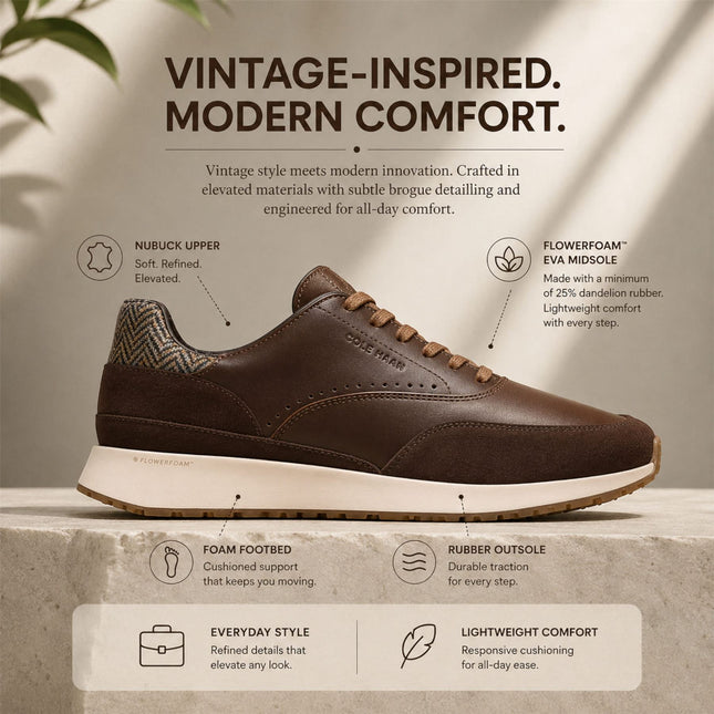 Cole Haan Men's GrandPro Luxe Mile Trainer Brown Leather Sneakers - C44519