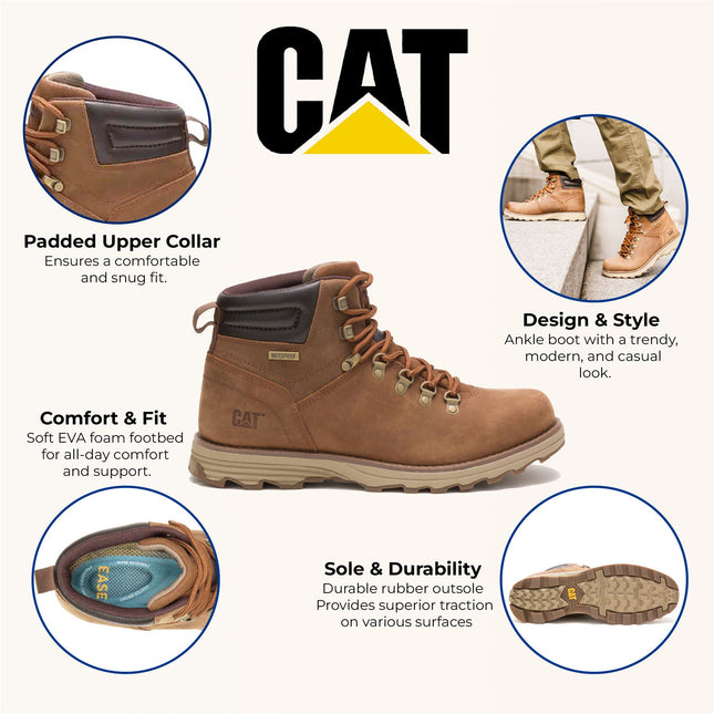 Caterpillar Mens Sire Waterproof Brown Sugar Leather Cat Work Boots