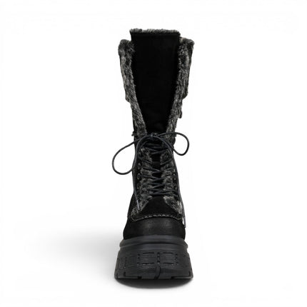 Windsorsmith Women's Black Suede Leather Platform Combat Fur Boots - Saintly