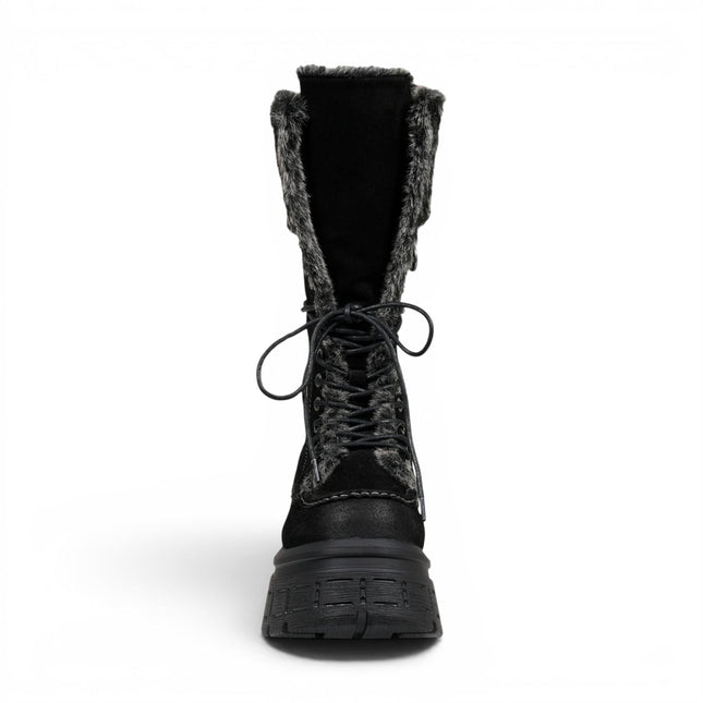 Windsorsmith Women's Black Suede Leather Platform Combat Fur Boots - Saintly