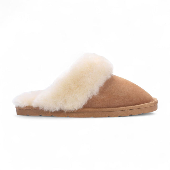 Women's Genuine Sheepskin Chestnut Suede Mule Winter Slippers - Luna