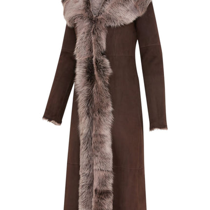 Womens Suede Toscana Sheepskin Hooded Trench Coat-Rushden