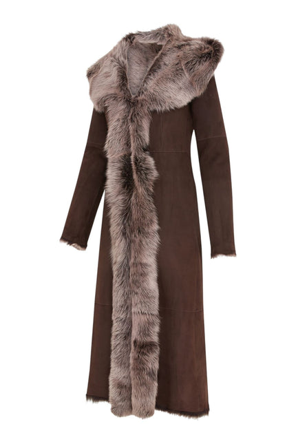 Womens Suede Toscana Sheepskin Hooded Trench Coat-Rushden
