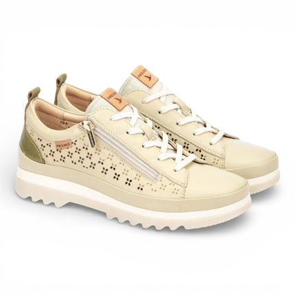 Pikolinos Women’s Apple Green Leather Lace Up Zip Trainer Sneaker Shoes - Vigo