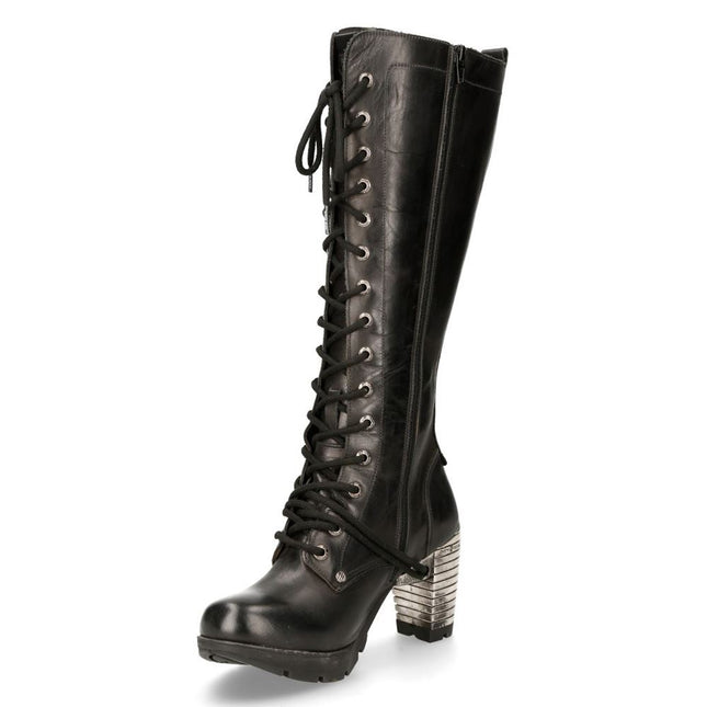 New Rock M-Tr005-S1 Ladies Knee High Black Gothic High-Heeled Boots