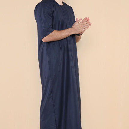 Mens Navy Thobe Jubba Islamic Arab Moroccan Saudi Zipped Kaftan Arab Robe