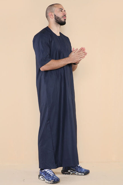 Mens Navy Thobe Jubba Islamic Arab Moroccan Saudi Zipped Kaftan Arab Robe