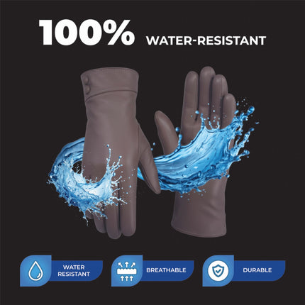 Womens Nude Beige Italian Leather Winter Button Design Soft Wool Lining Gloves - L-GLV-501