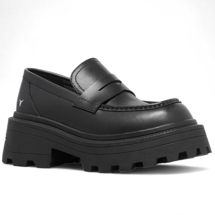 Windsorsmith Womens Black Leather Platform Chunky Loafers Shoes - True