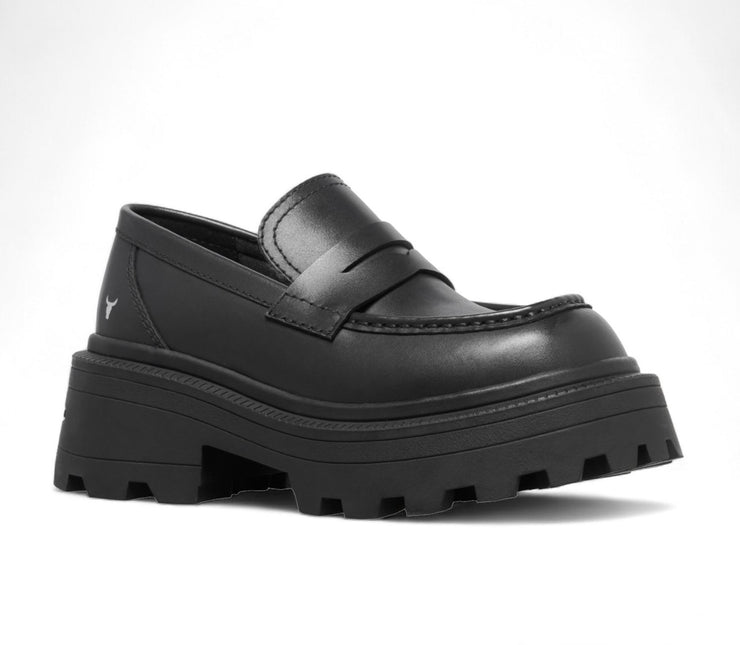 Windsorsmith Womens Black Leather Platform Chunky Loafers Shoes - True
