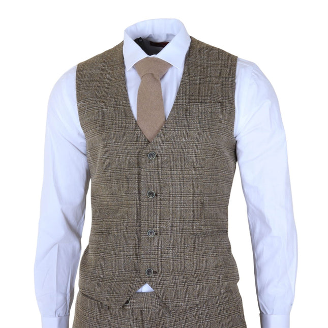 Men's 3-Piece Brown Classic Check Suit Slim Fit Plain Formal Party Suit