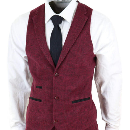 Mens 3 Piece Tweed Suit Wool Burgundy Black 1920s Authentic 1920s Blinders Suit Retro Classic