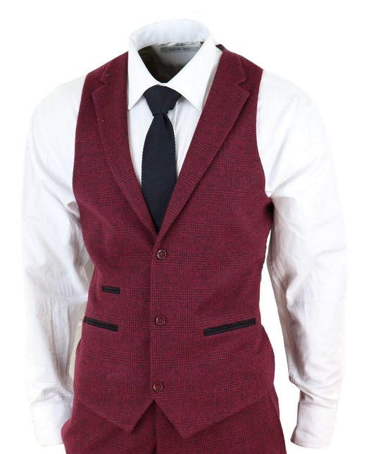 Mens 3 Piece Tweed Suit Wool Burgundy Black 1920s Authentic 1920s Blinders Suit Retro Classic