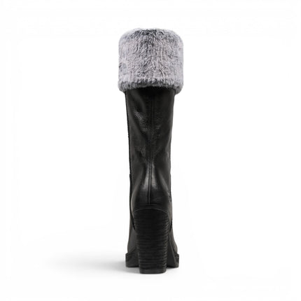 Windsorsmith Womens Mid Calf Black Leather High Heel Fur Boots - Lovestruck